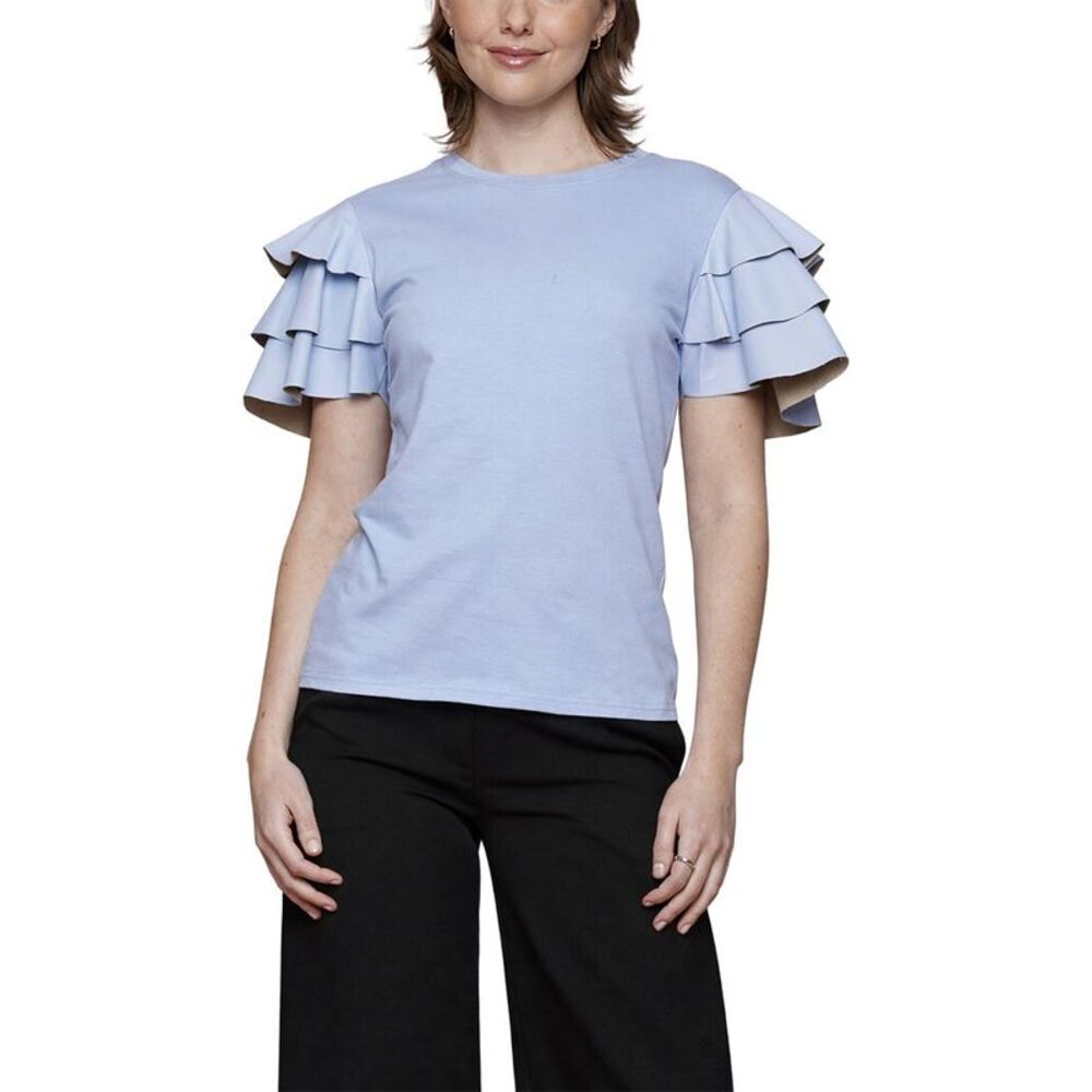 Why Dress Womens  Faux Leather Ruffle Top, Blue